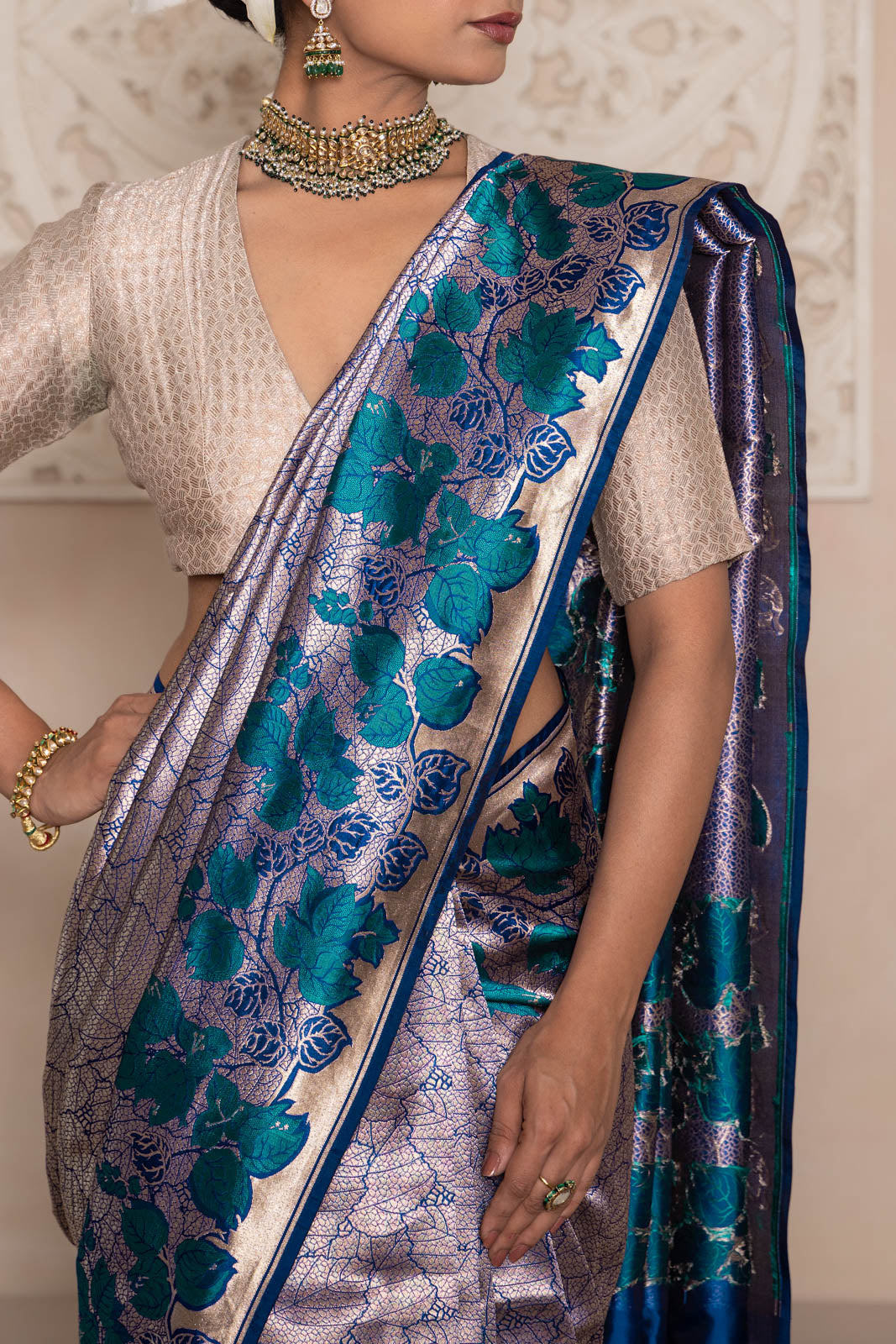 Navy Blue Handwoven Banarasi Silk Saree