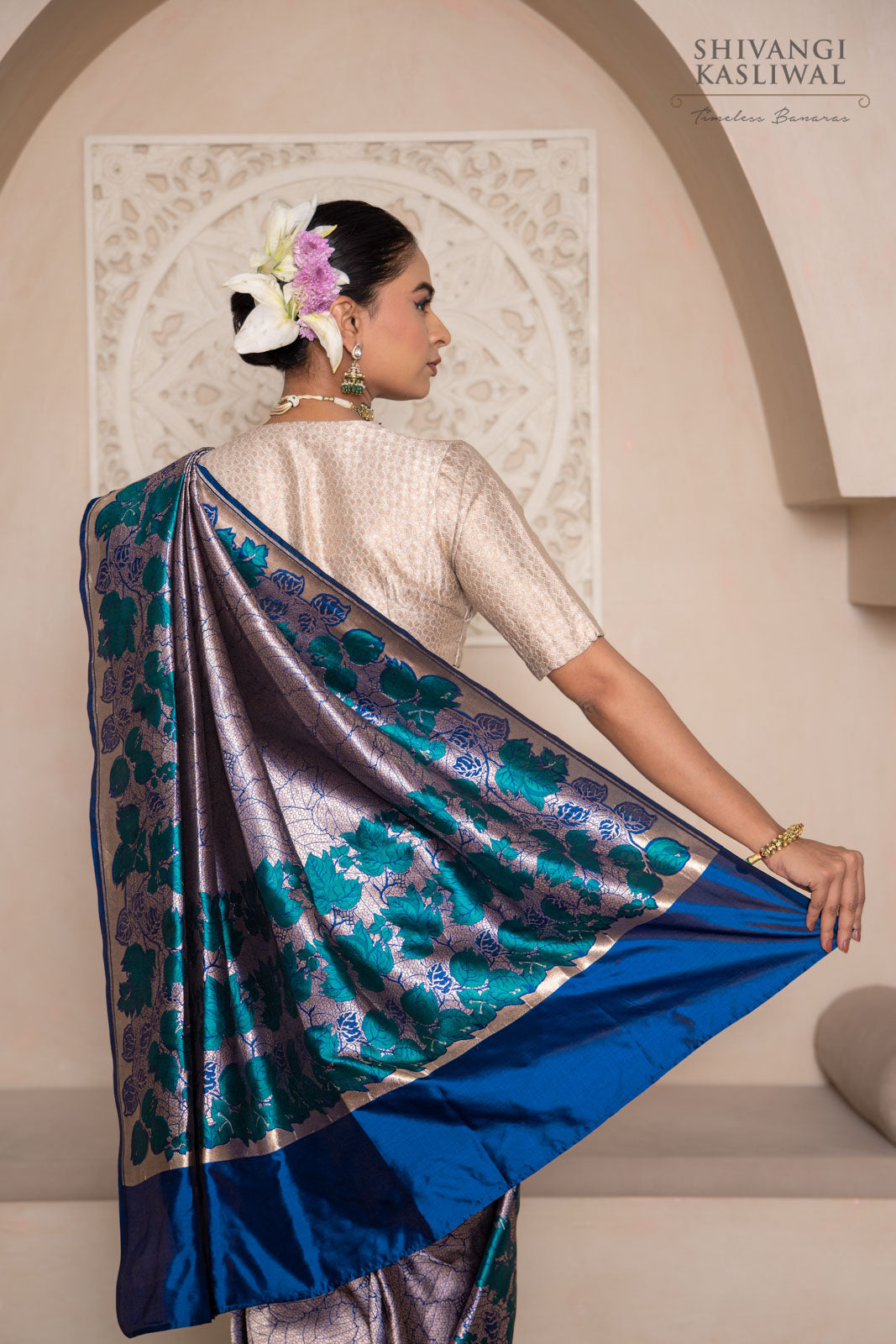 Navy Blue Handwoven Banarasi Silk Saree