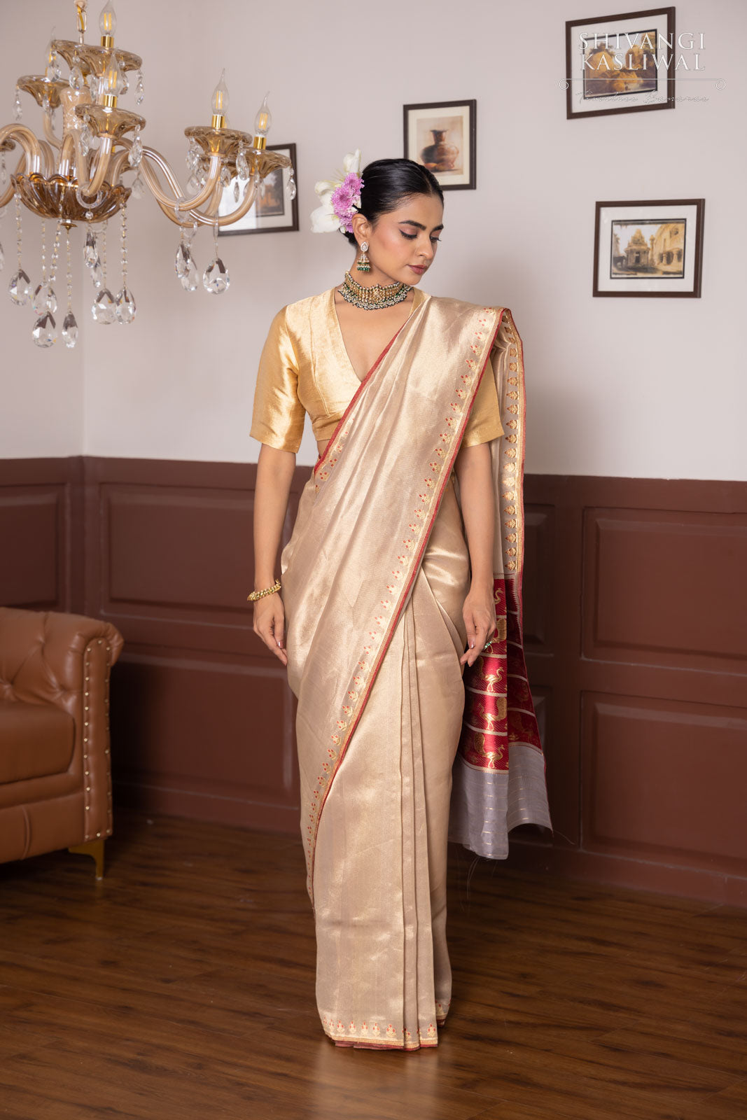 Grey Handwoven Banarasi Tissue Silk Saree