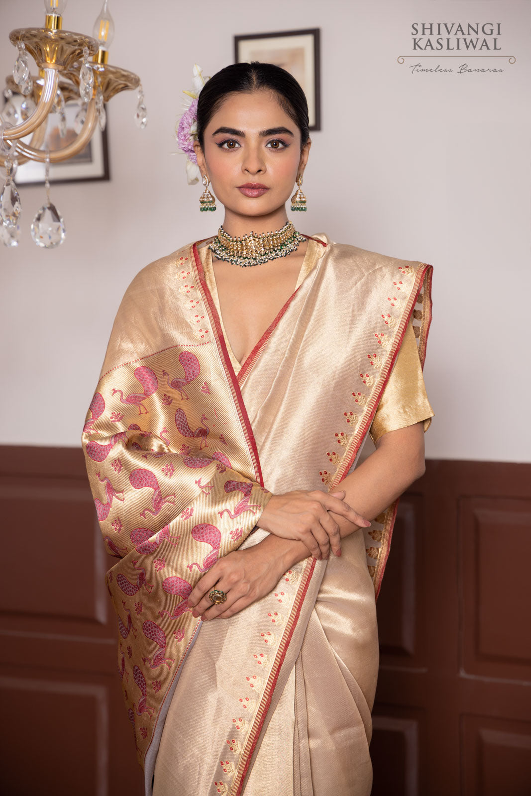 Grey Handwoven Banarasi Tissue Silk Saree