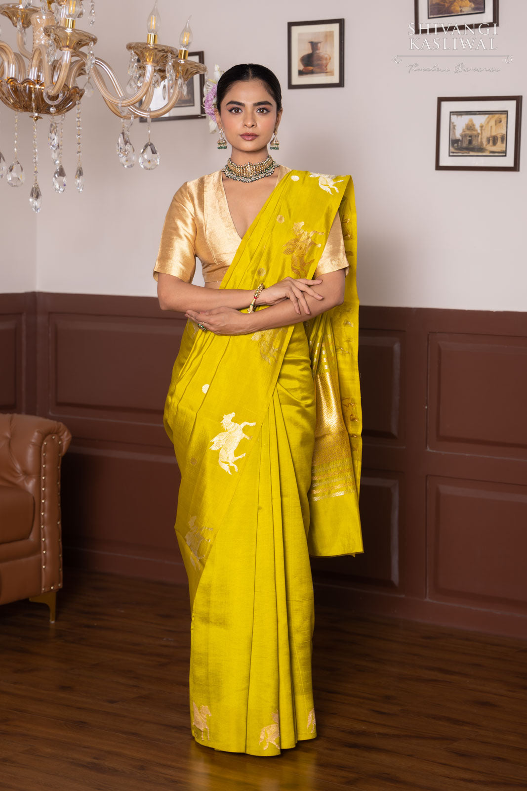 Lime Green Handwoven Banarasi Pure Silk Saree