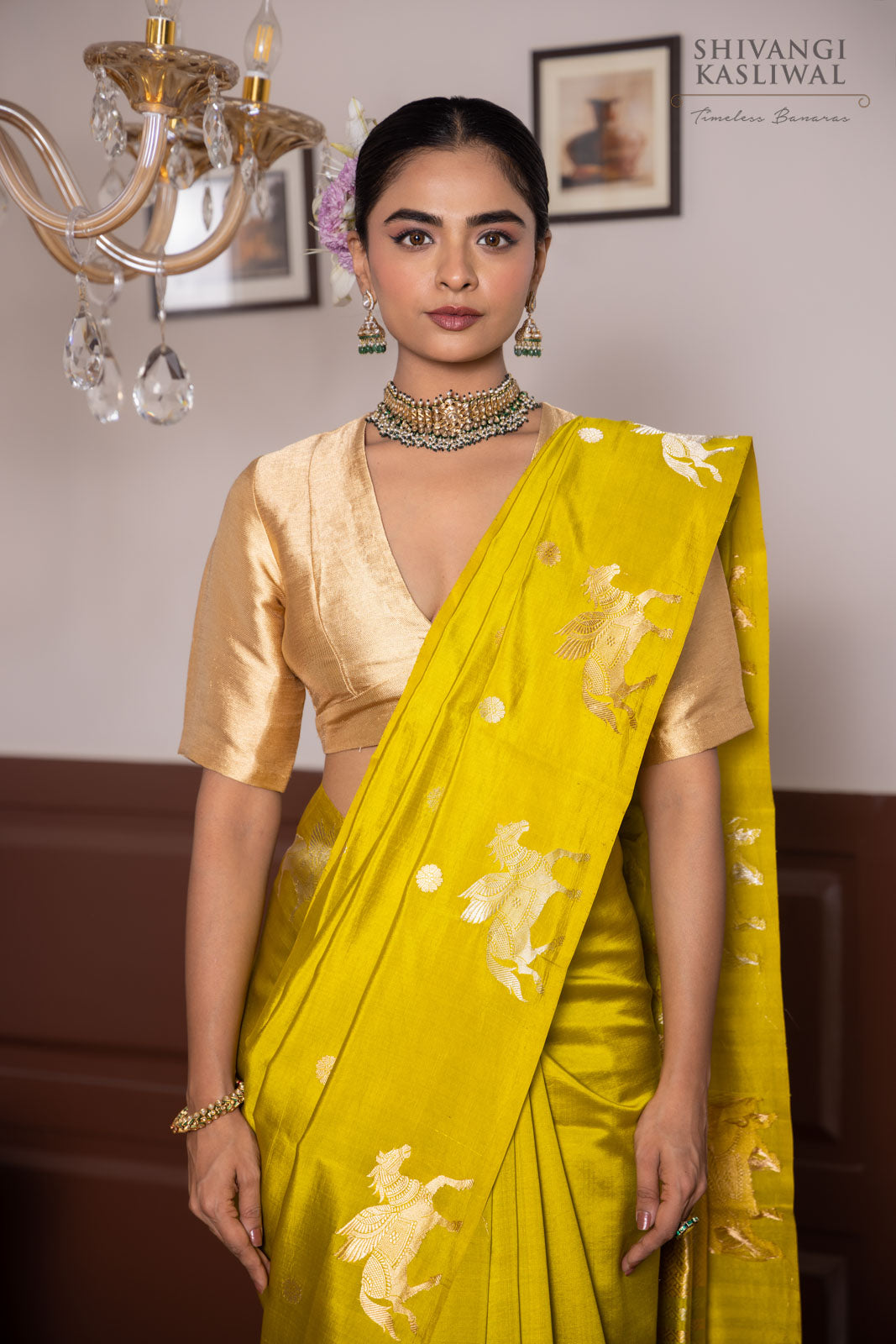 Lime Green Handwoven Banarasi Pure Silk Saree