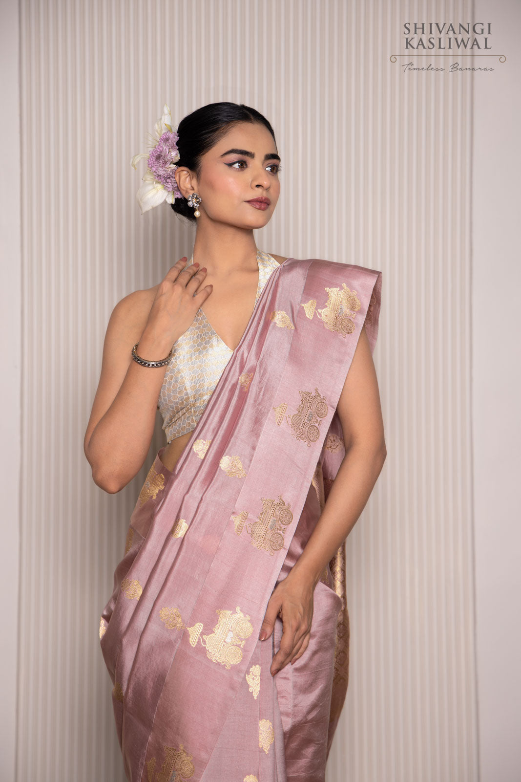 Onion Pink Handwoven Banarasi Silk Saree