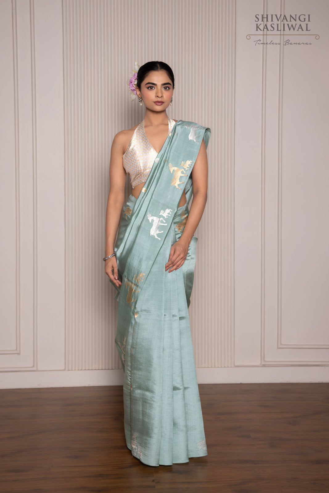 Powder Blue Handwoven Banarasi Pure Silk Saree