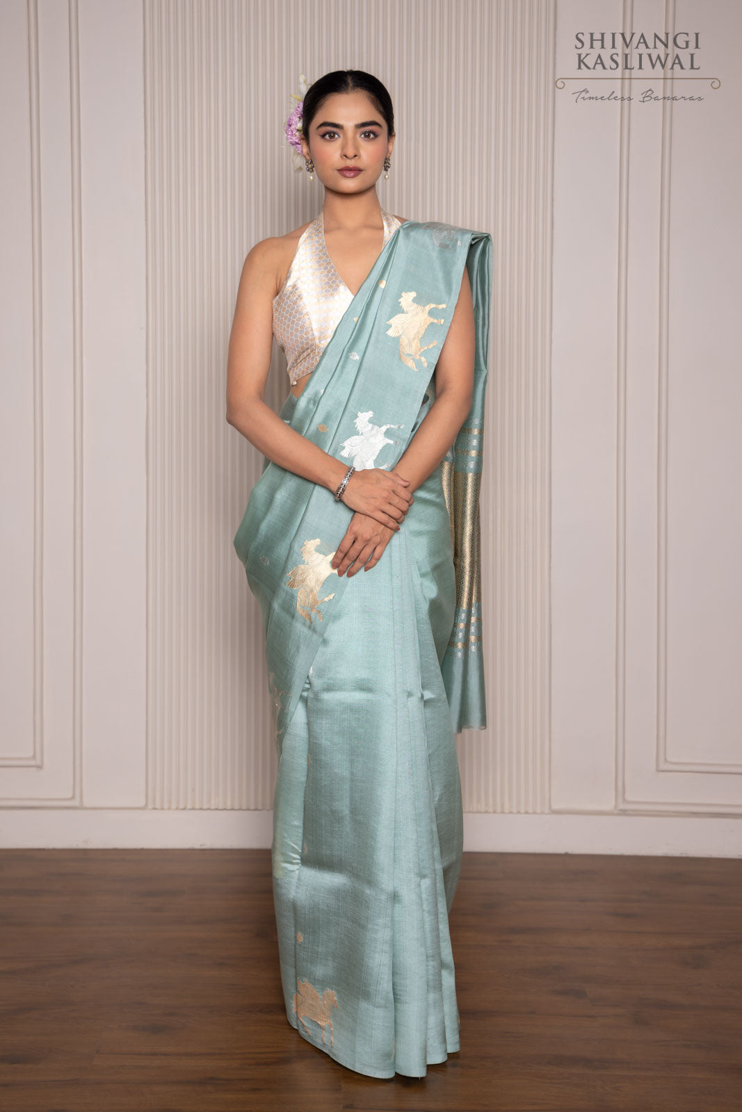 Powder Blue Handwoven Banarasi Pure Silk Saree