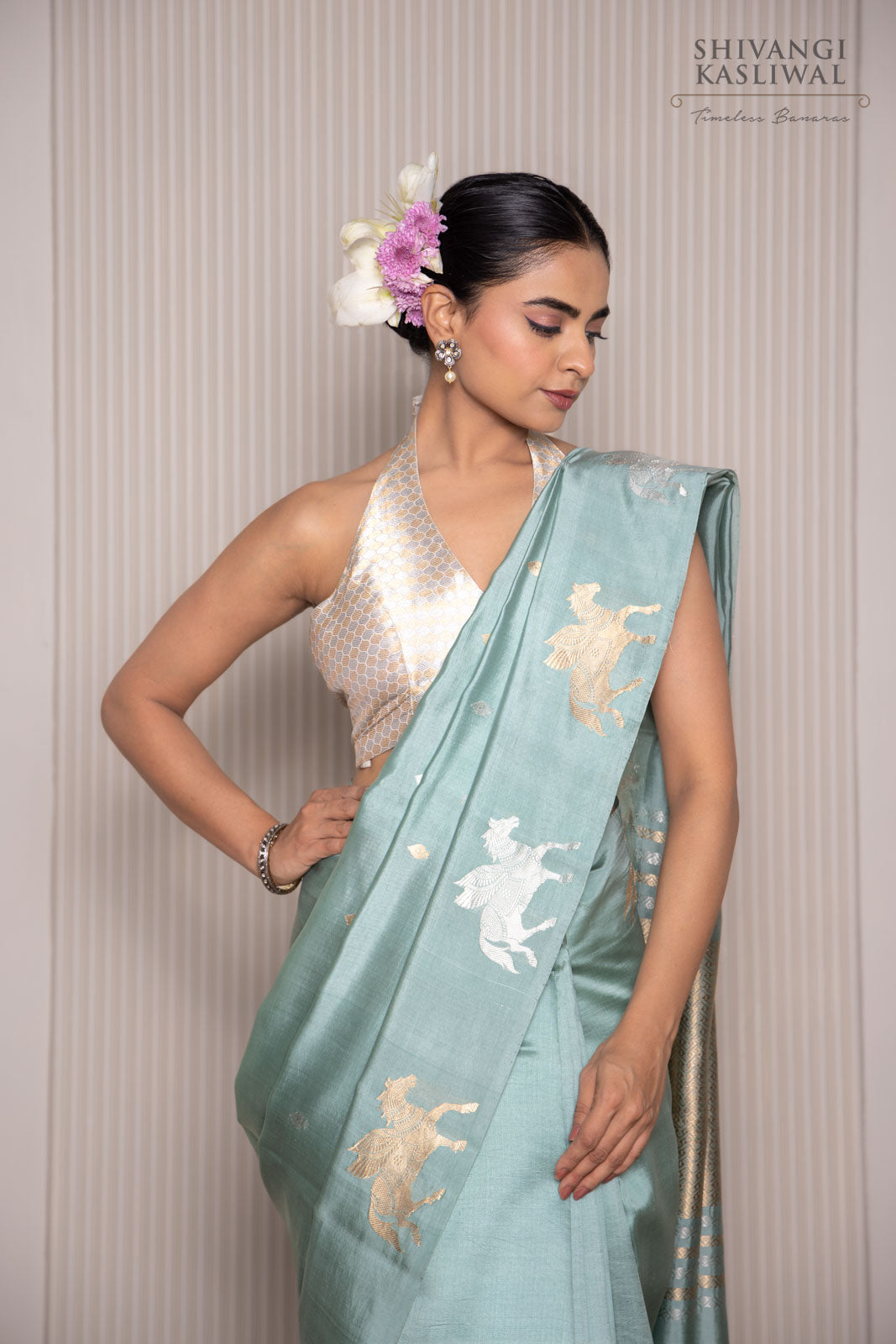 Powder Blue Handwoven Banarasi Pure Silk Saree