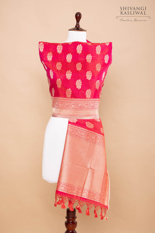 Red Pink Handwoven Banarasi Silk Dupatta