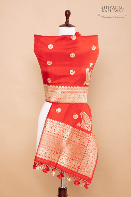Red Handwoven Banarasi Kadhua Silk Dupatta