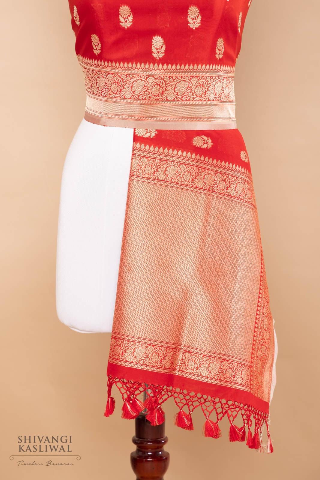 Red Handwoven Banarasi Silk Dupatta