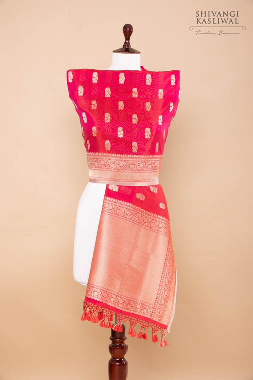 Pink Red Handwoven Banarasi Silk Dupatta