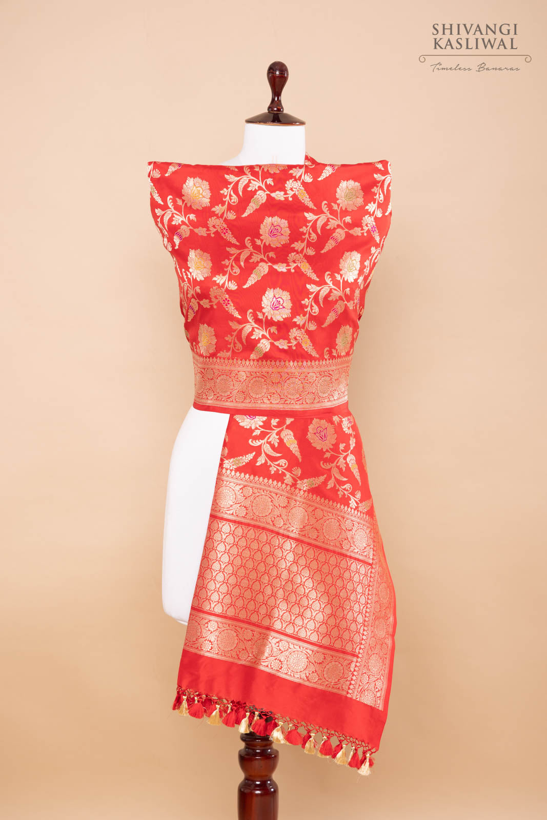 Red Handwoven Banarasi Silk Dupatta