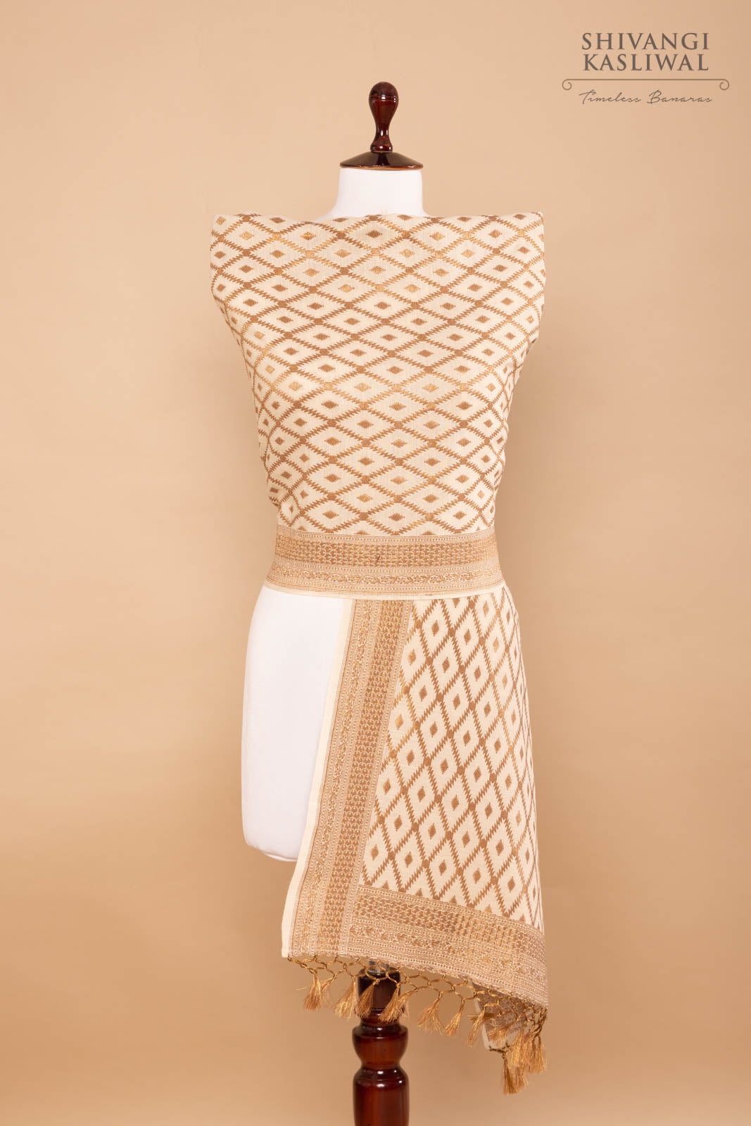 Beige Handwoven Banarasi Moonga Stole