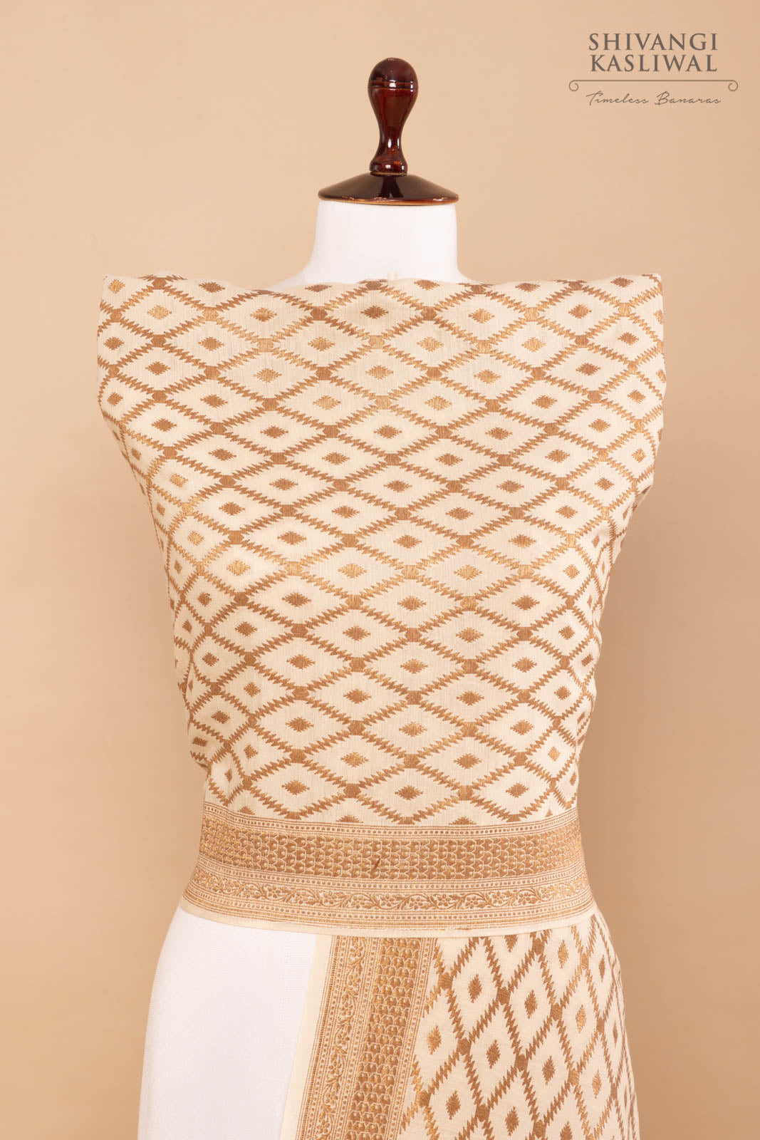 Beige Handwoven Banarasi Moonga Stole