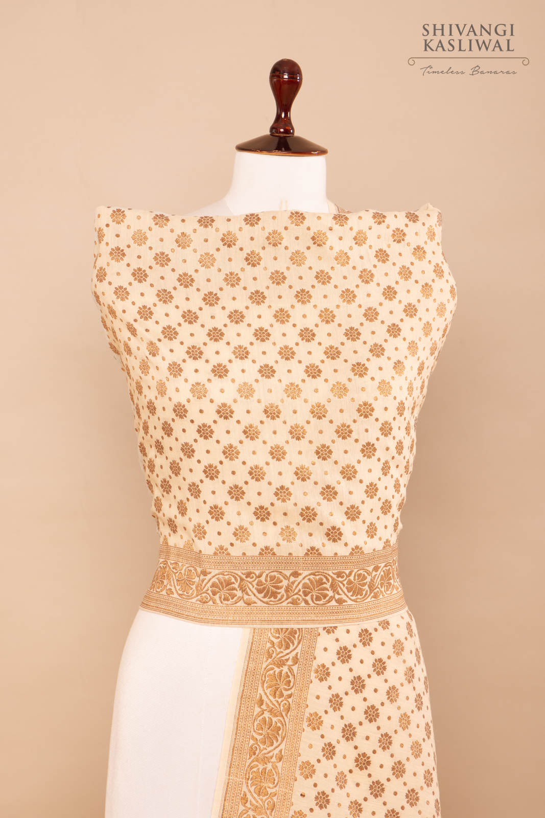 Beige Handwoven Banarasi Moonga Stole