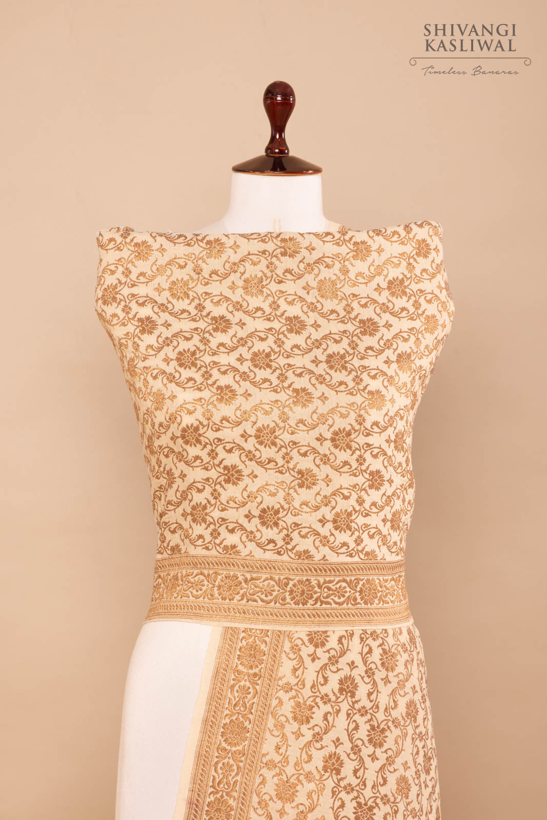 Beige Handwoven Banarasi Moonga Stole