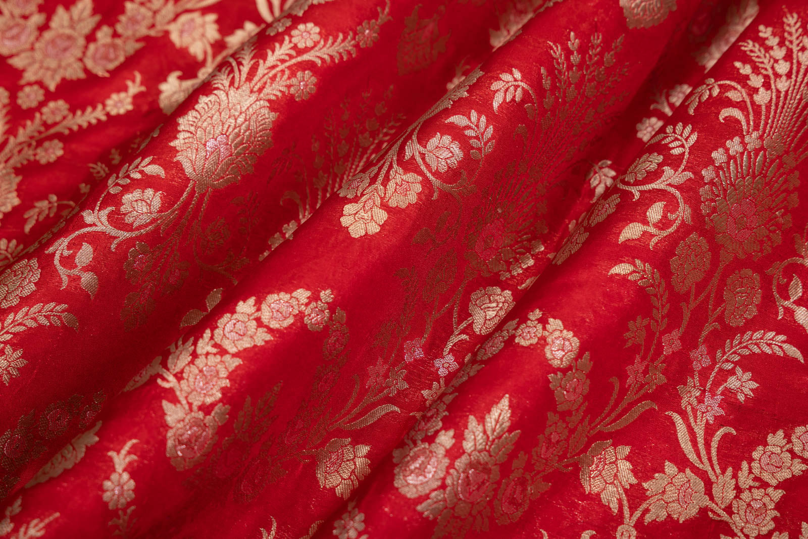 Red Handwoven Banarasi Silk Fabric