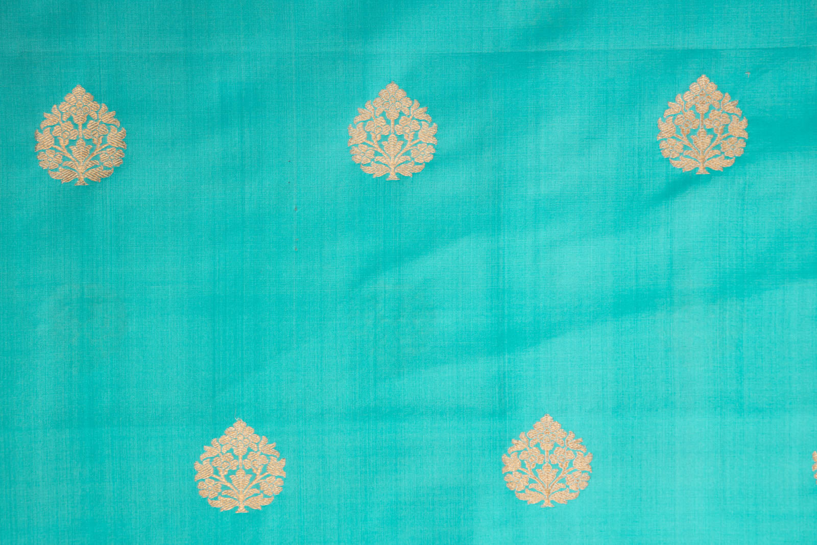 Turquoise Blue Handwoven Banarasi Silk Fabric
