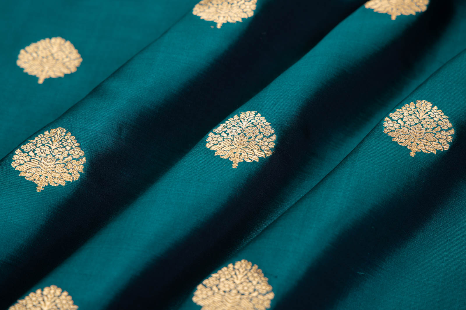 Peacock Blue Handwoven Banarasi Silk Fabric