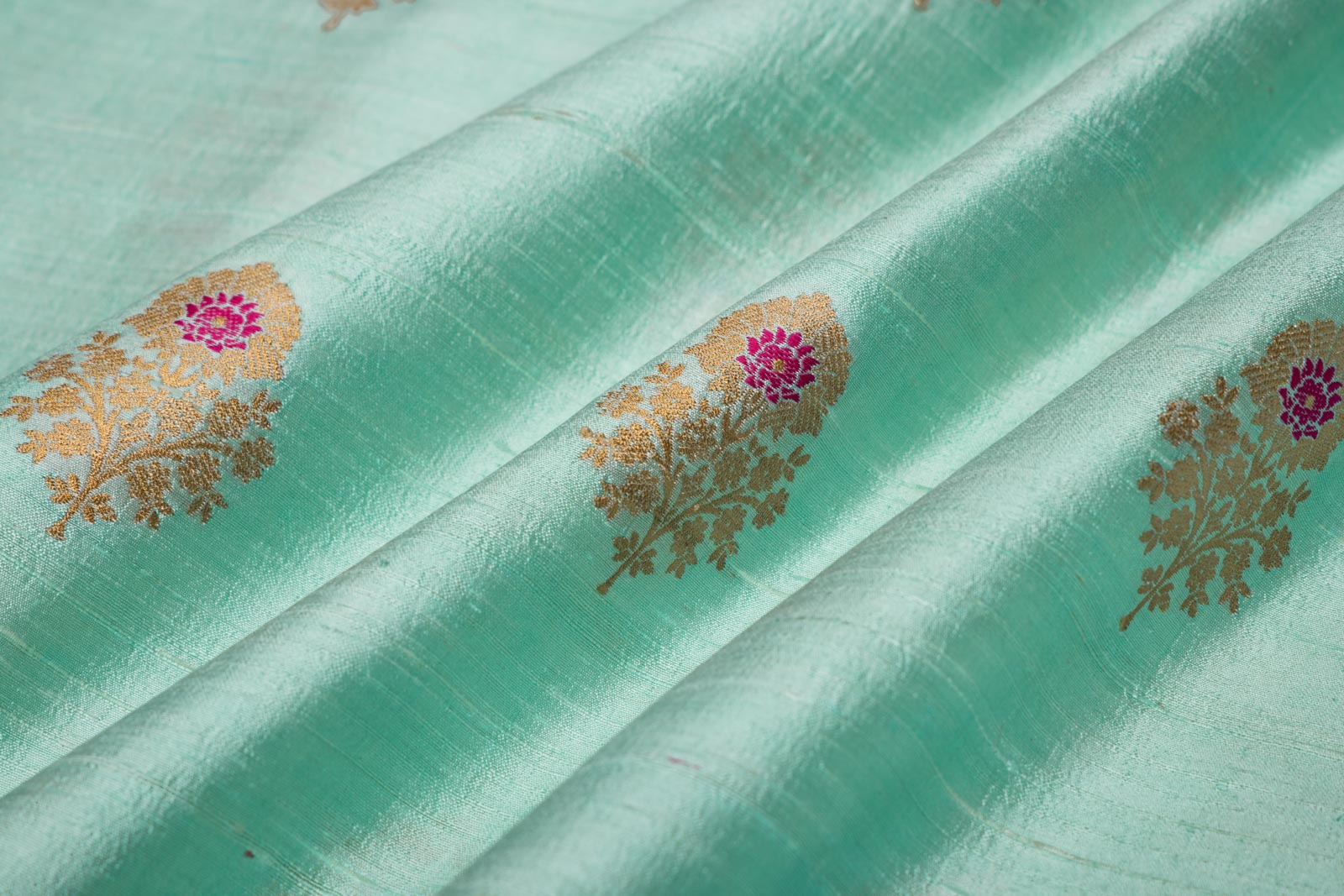 Mint Blue Handwoven Banarasi Raw Silk Fabric