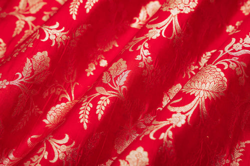 Red Handwoven Banarasi Silk Fabric