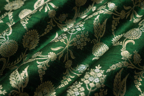 Green Handwoven Banarasi Raw Silk Fabric