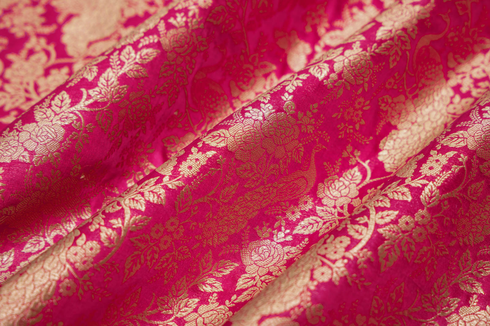 Fuchsia Pink Handwoven Banarasi Silk Fabric