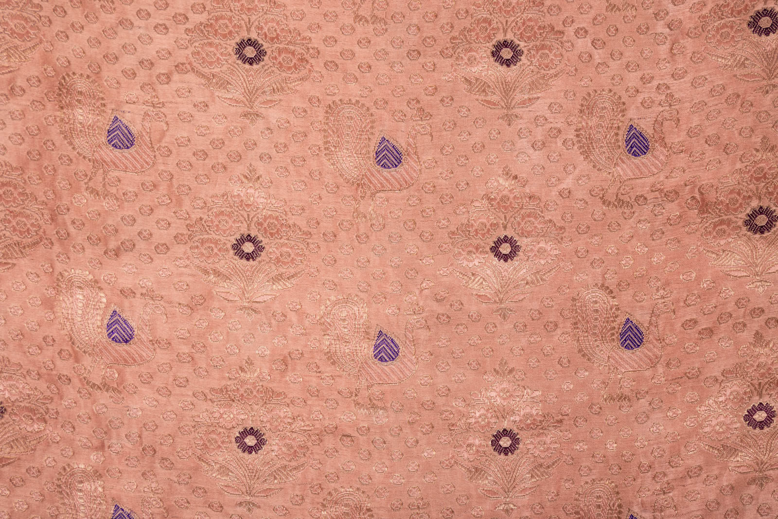 Salmon Pink Handwoven Banarasi Gajji Silk Fabric