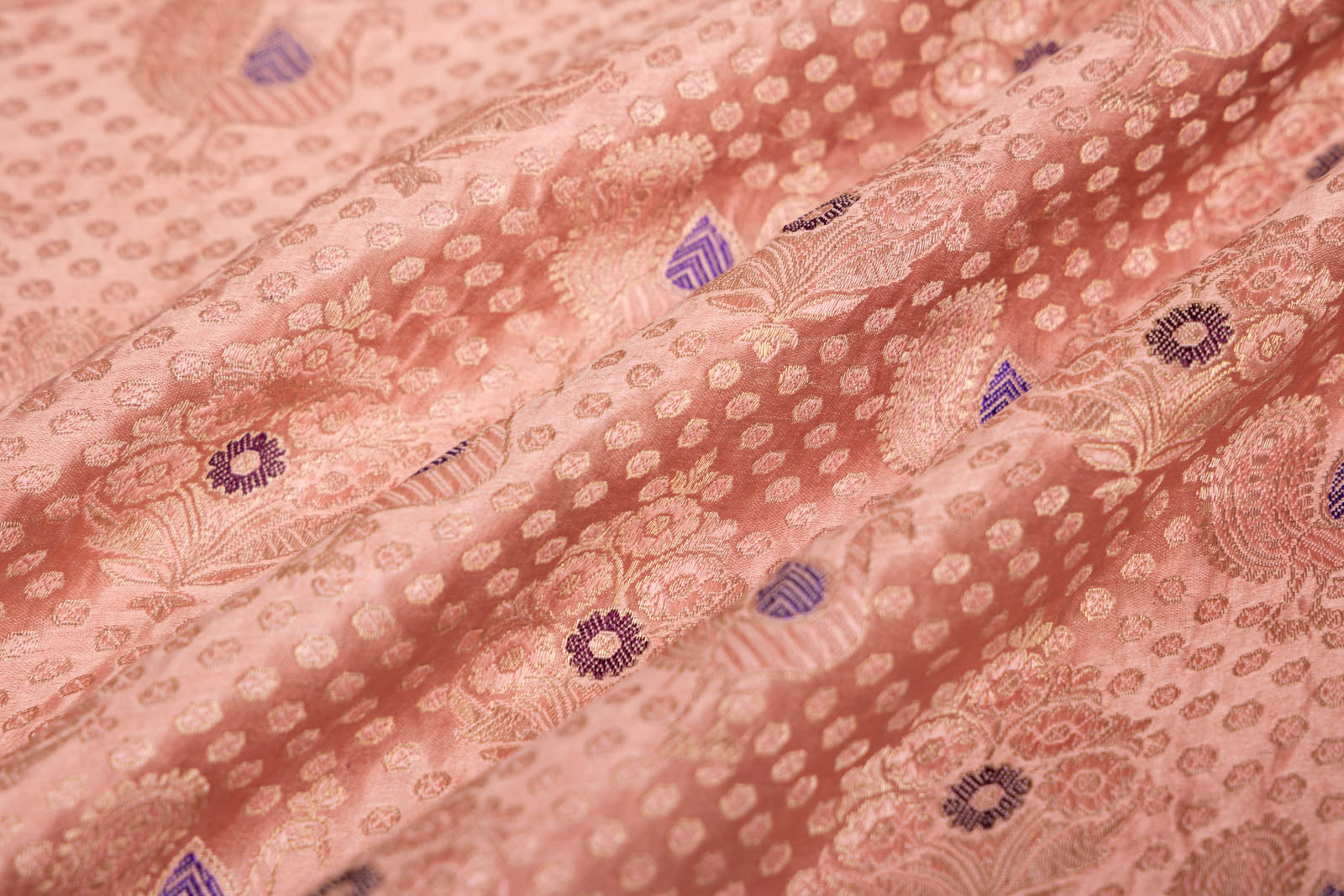Salmon Pink Handwoven Banarasi Gajji Silk Fabric