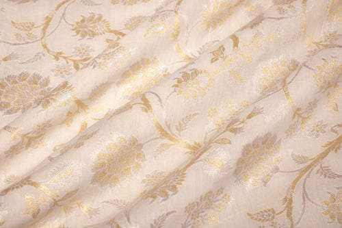 Off-White Handwoven Banarasi Moonga Silk Fabric