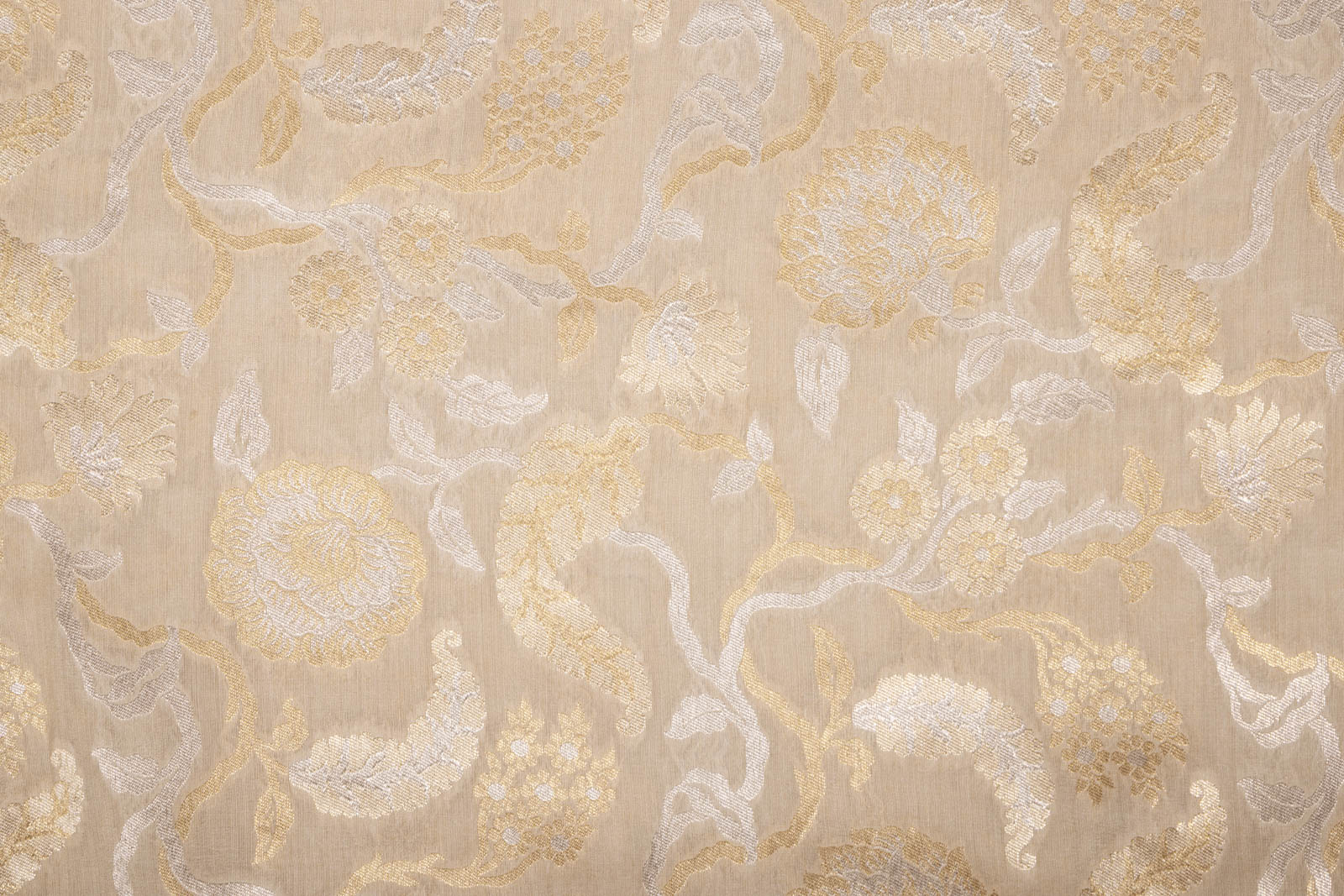 Beige Handwoven Banarasi Moonga Silk Fabric