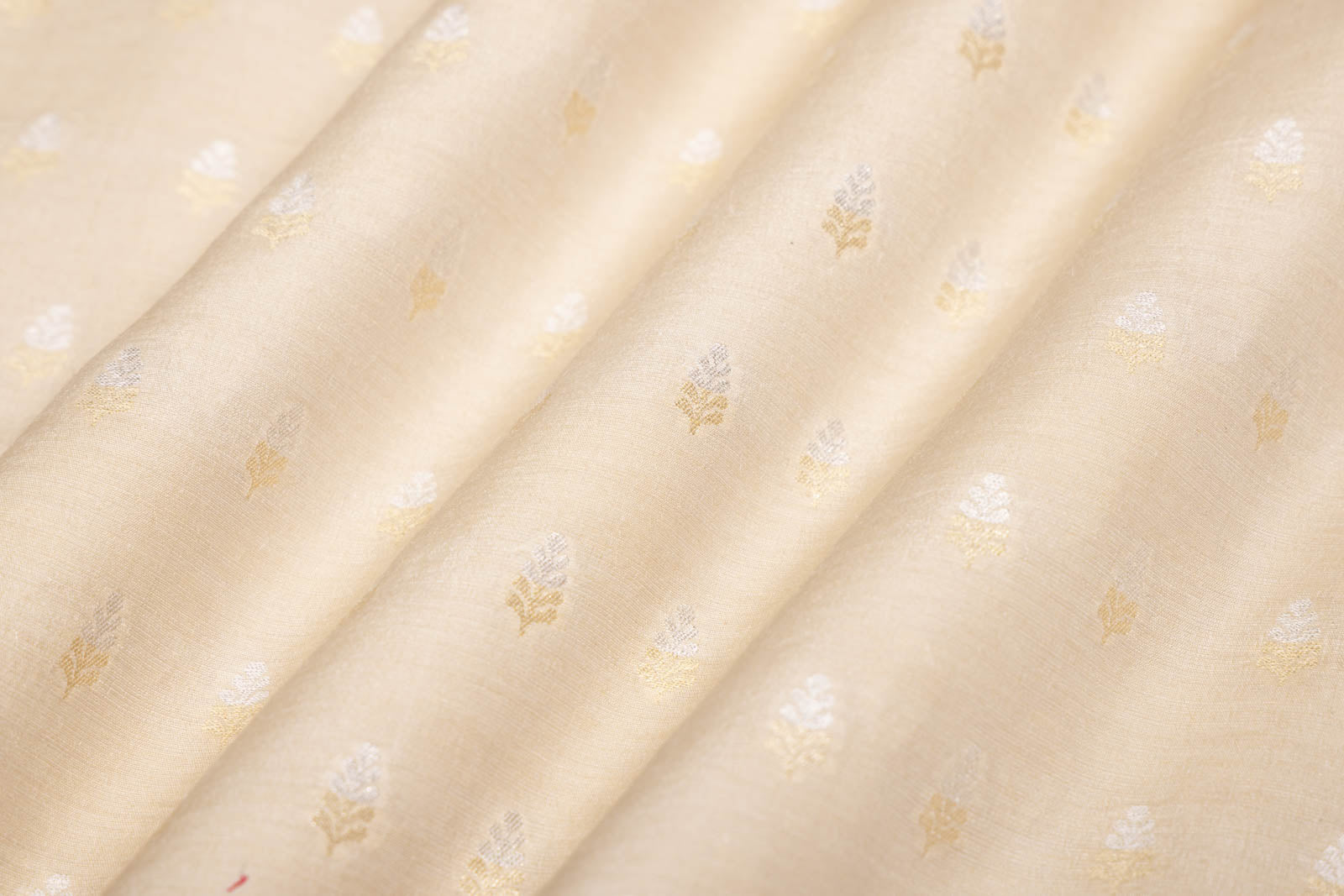 Beige Handwoven Banarasi Moonga Silk Fabric