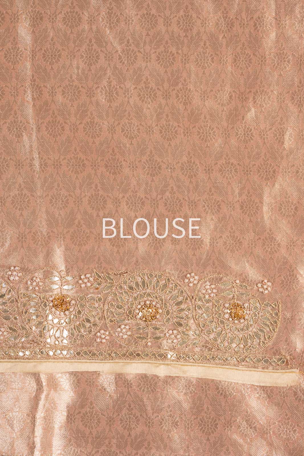 Beige Handwoven Banarasi Tissue Silk Saree With Hand Embroidery