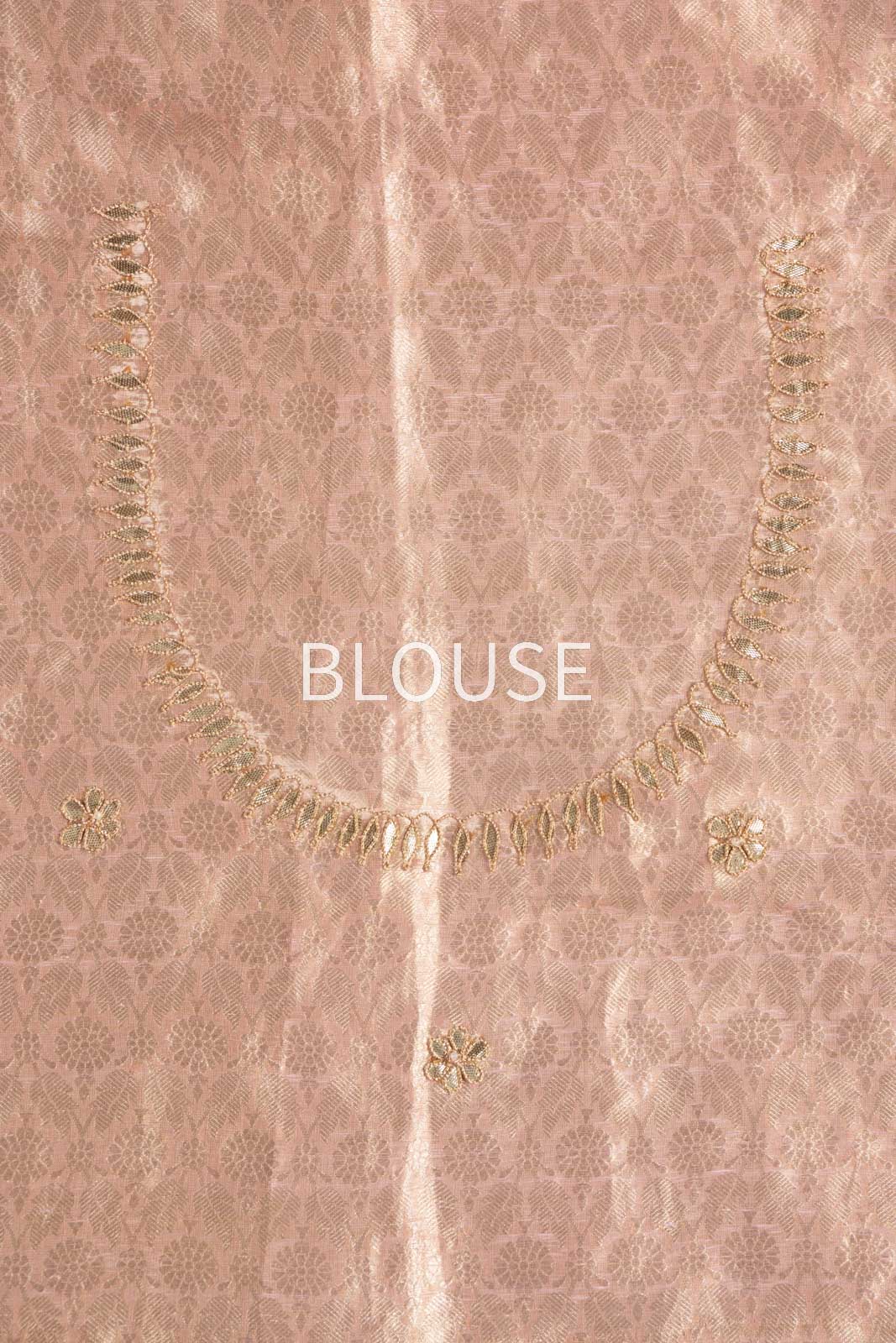 Beige Handwoven Banarasi Tissue Silk Saree With Hand Embroidery