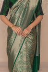 Bottle Green Handwoven Banarasi Silk Saree