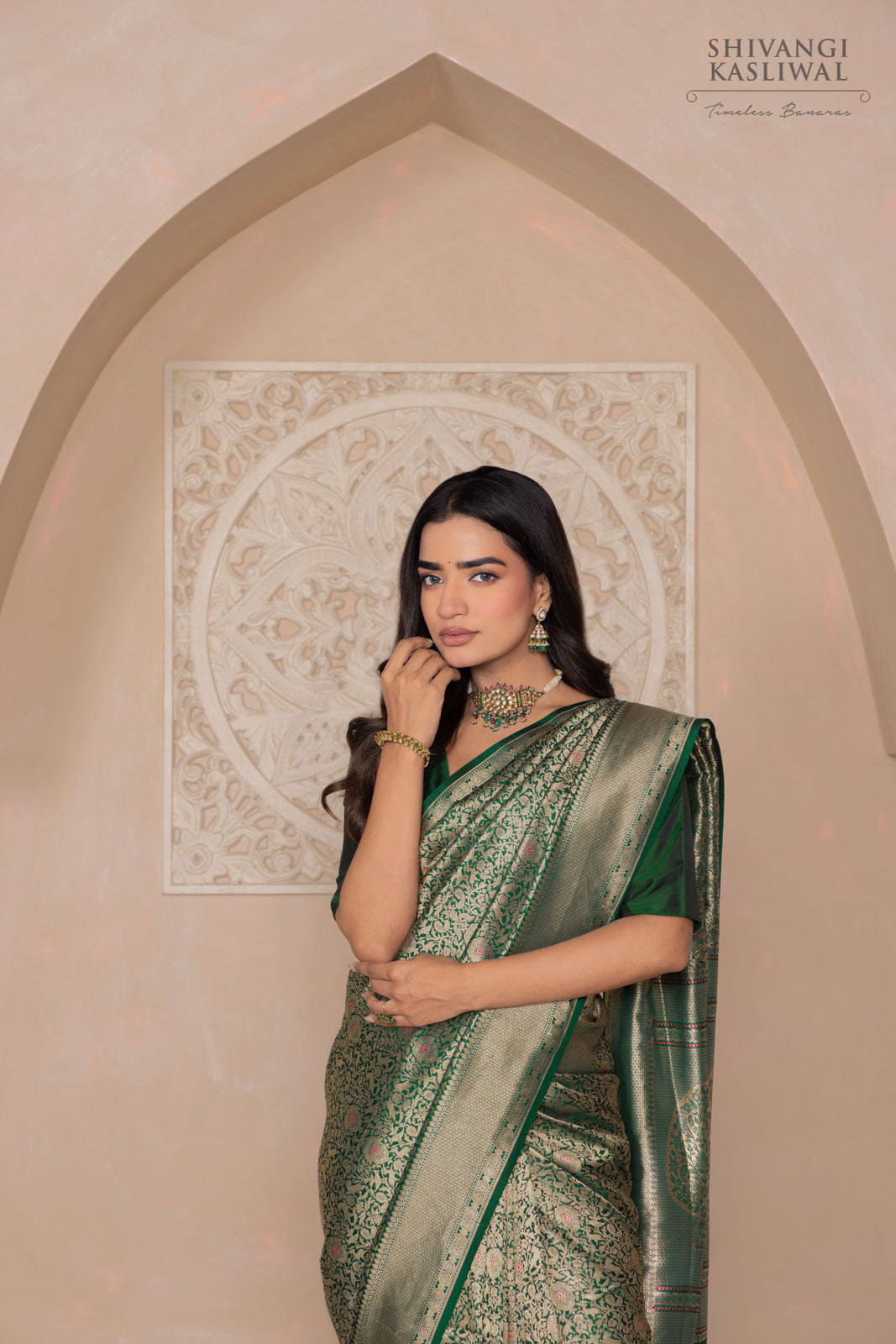 Bottle Green Handwoven Banarasi Silk Saree
