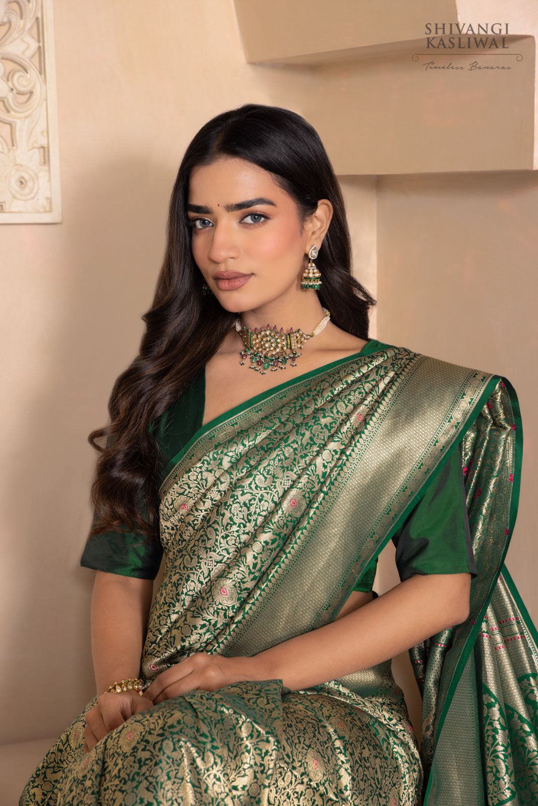 Bottle Green Handwoven Banarasi Silk Saree