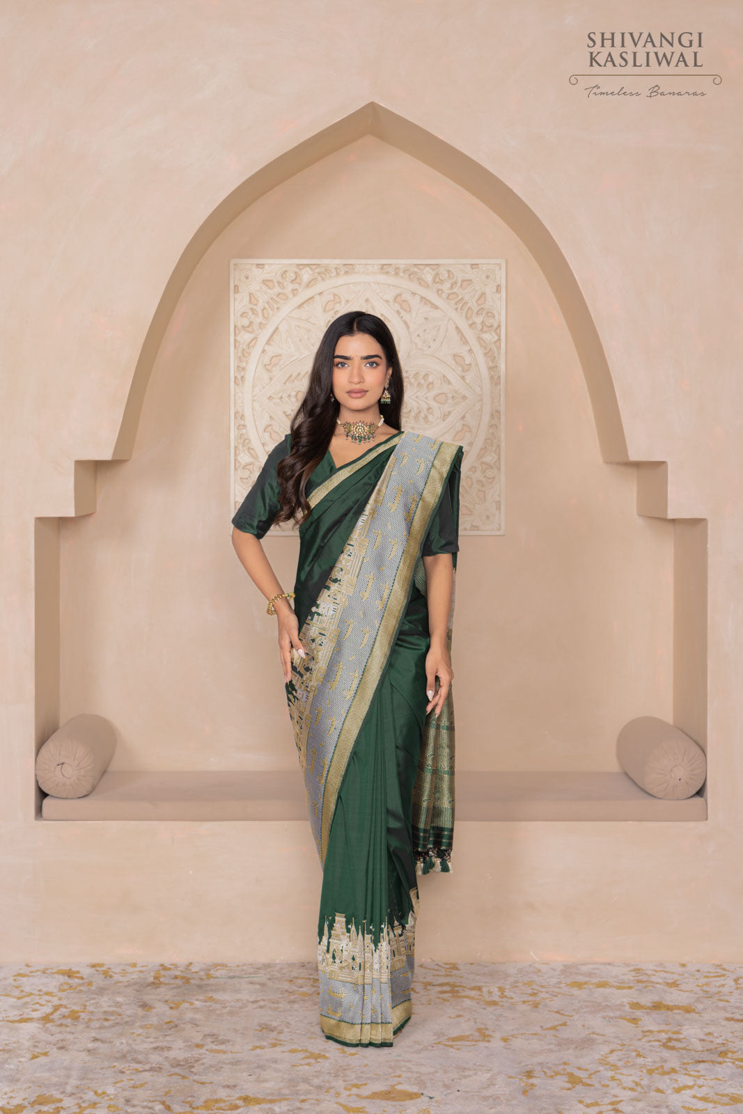 Bottle Green Handwoven Banarasi Silk Saree