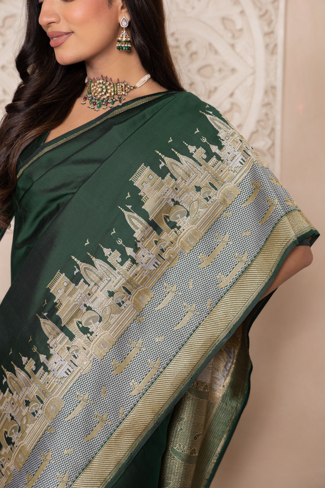 Bottle Green Handwoven Banarasi Silk Saree