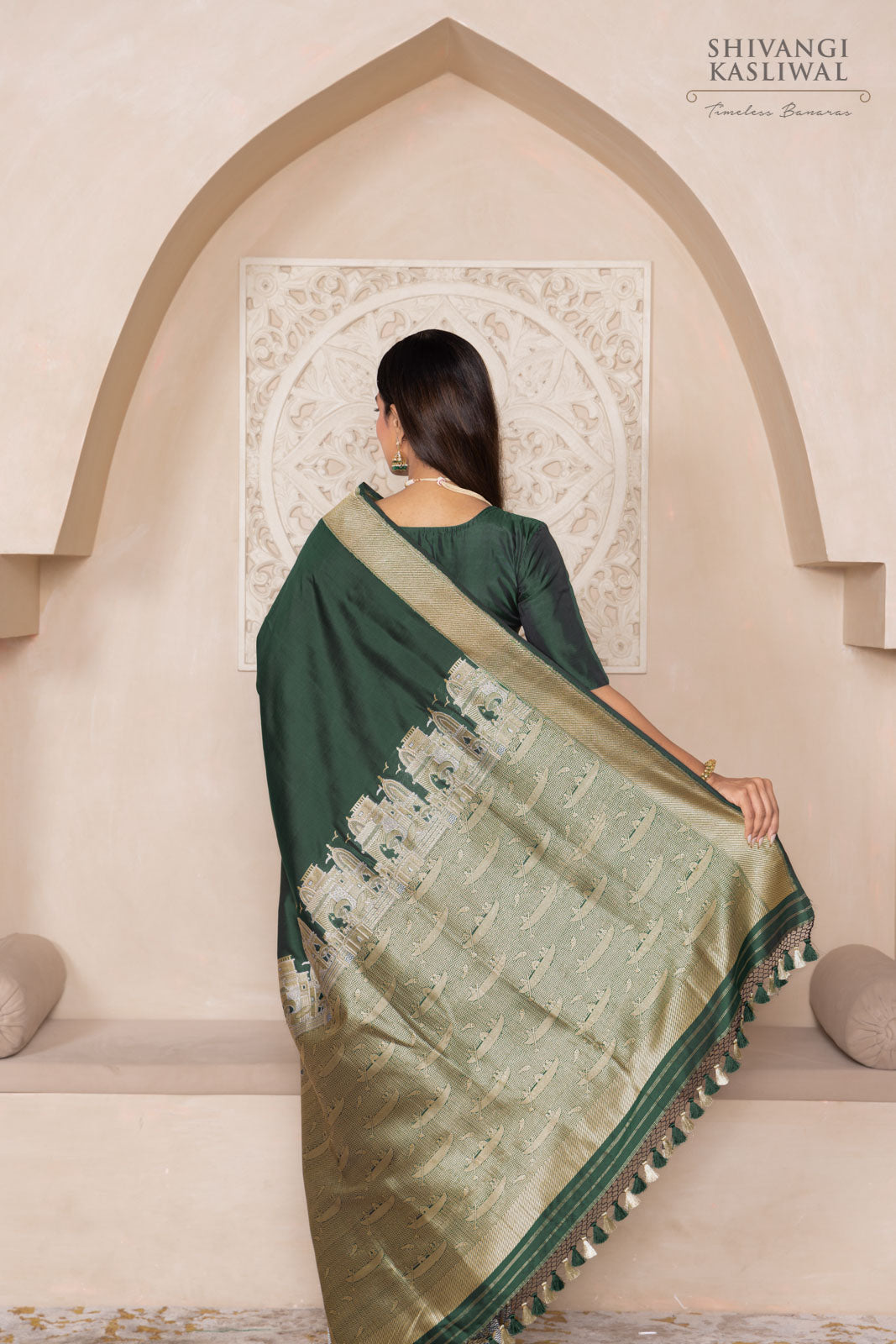 Bottle Green Handwoven Banarasi Silk Saree