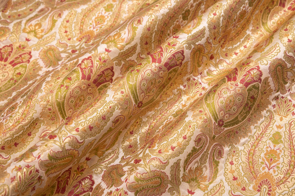 Off-White Handwoven Banarasi Brocade Fabric