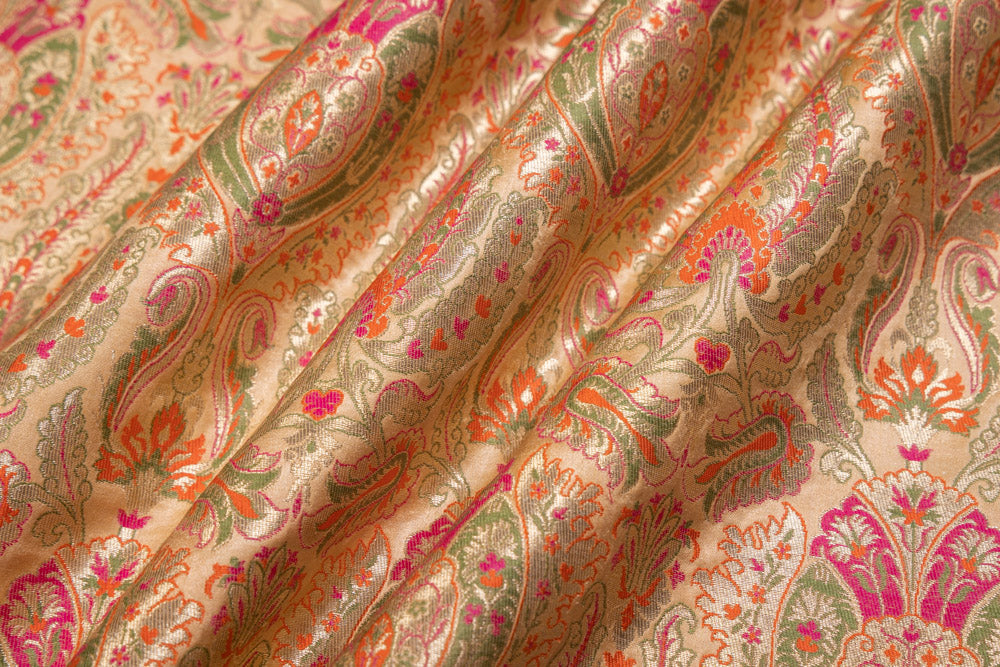 Beige Handwoven Banarasi Brocade Fabric