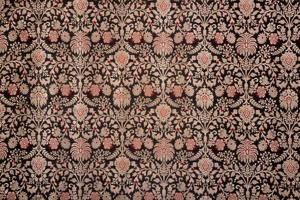 Black Handwoven Banarasi Brocade Fabric