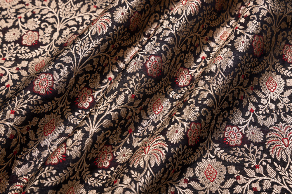 Black Handwoven Banarasi Brocade Fabric