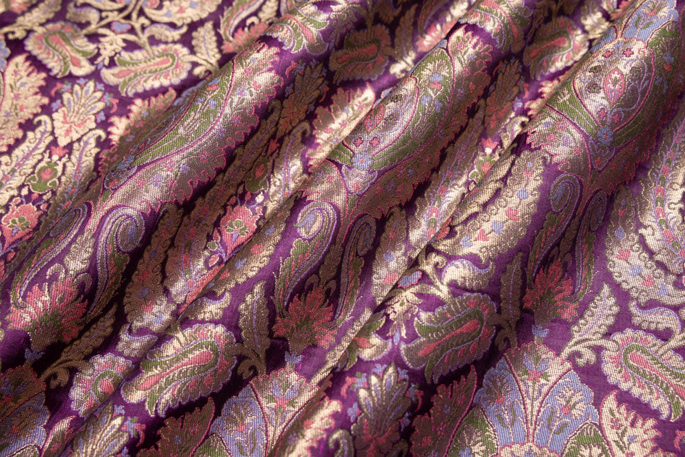 Purple Handwoven Banarasi Brocade Fabric