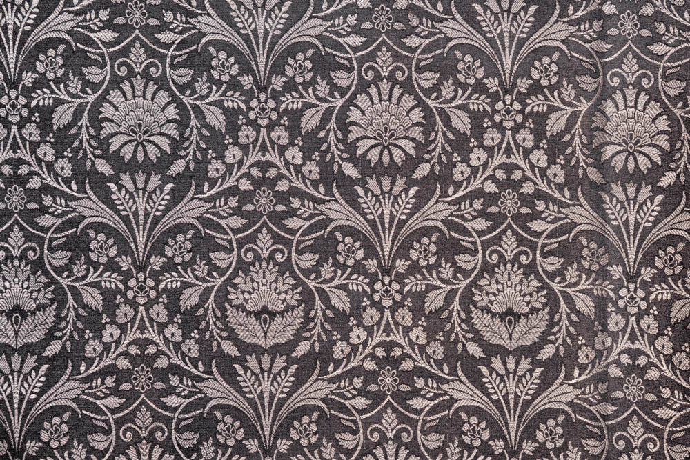 Black Handwoven Banarasi Satin Tissue Fabric