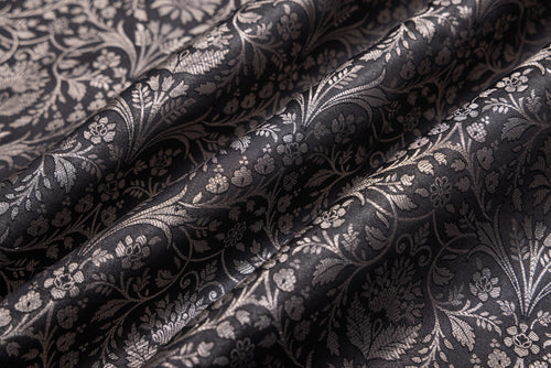 Black Handwoven Banarasi Satin Tissue Fabric