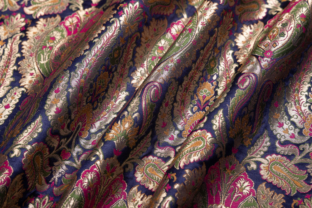 Midnight Blue Handwoven Banarasi Brocade Fabric