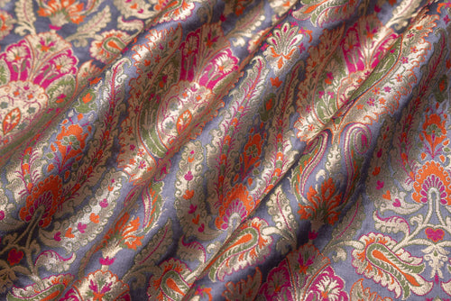 Grey Handwoven Banarasi Brocade Fabric