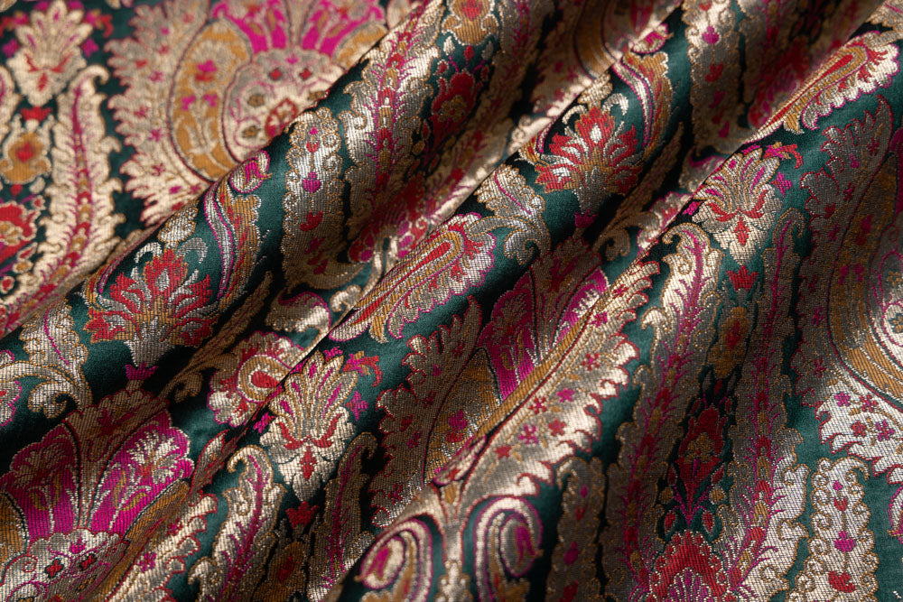 Bottle Green Handwoven Banarasi Brocade Fabric