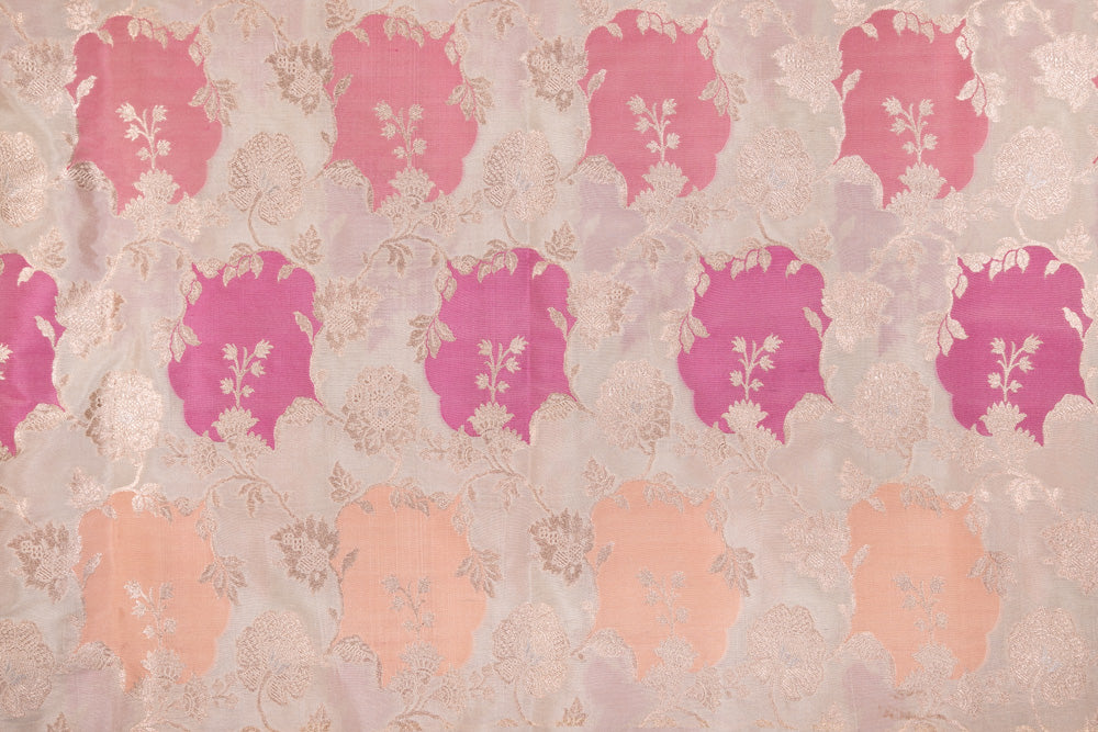 Off-White Multicolor Handwoven Banarasi Silk Fabric